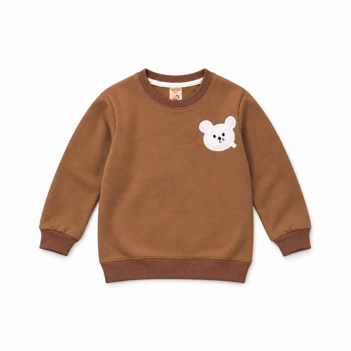 Set in cotone con felpa color miele, pantaloni neri e dettaglio orsetto